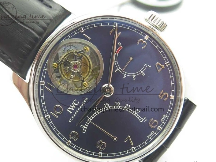 MIROTIME 0227 Sporty Portuguese Tourbillon IW504602 SS ZF Best Edition Blue Dial on Black Leather Strap 7175